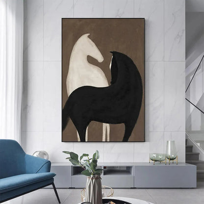 Two Horses On Brown – Minimalist Horse Oil Painting, view 2
