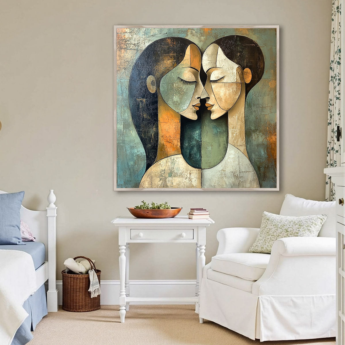 Abstract Figurative Textured Oil Painting – Unity In Contrast