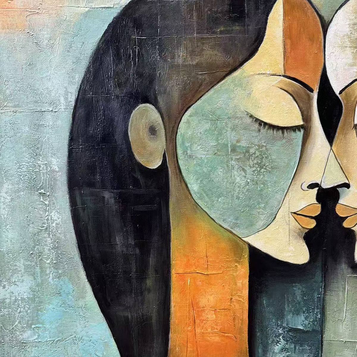Abstract Figurative Textured Oil Painting – Unity In Contrast