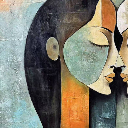 Abstract Figurative Textured Oil Painting – Unity In Contrast