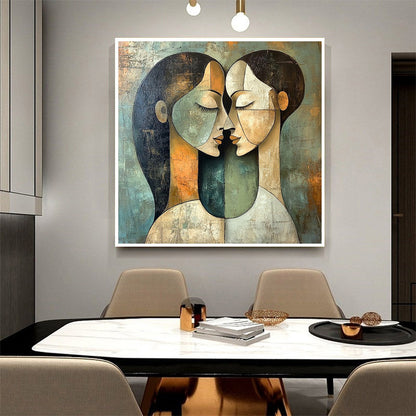 Abstract Figurative Textured Oil Painting – Unity In Contrast