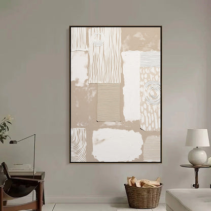 White and Beige Wabi-Sabi Cityscape Textured Acrylic Painting – Urban Artifacts