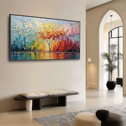 Colorful Cityscape Impasto Painting – Urban Bloom