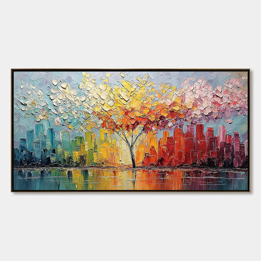 Urban Bloom – Cityscape Impasto Painting, view 1