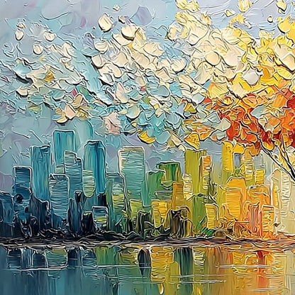 Urban Bloom – Cityscape Impasto Painting, view 3