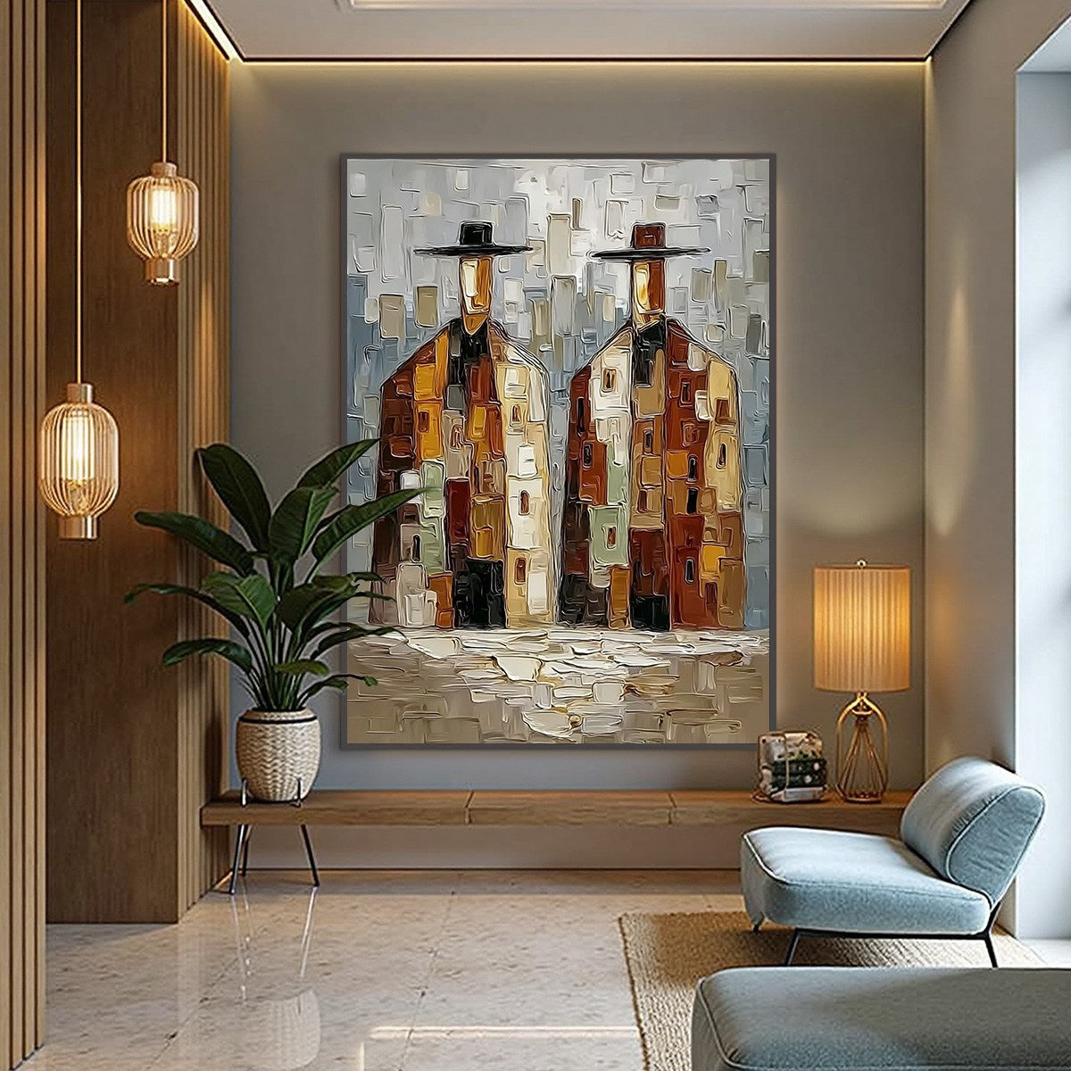Abstract Figurative Impasto Oil Painting – Urban Companions