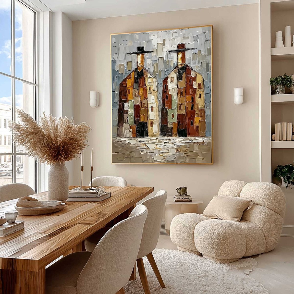 Abstract Figurative Impasto Oil Painting – Urban Companions