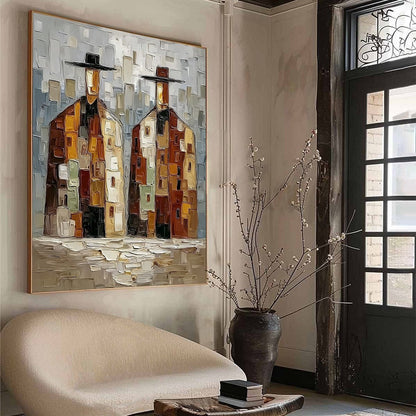 Abstract Figurative Impasto Oil Painting – Urban Companions
