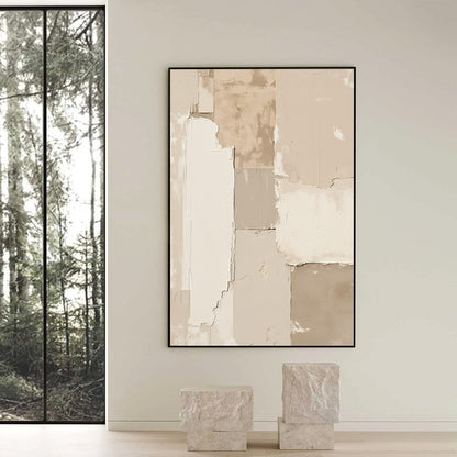 White and Cream Wabi-Sabi Cityscape Textured Acrylic Painting – Urban Fossil