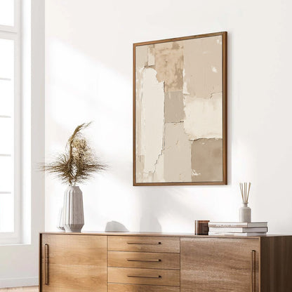 White and Cream Wabi-Sabi Cityscape Textured Acrylic Painting – Urban Fossil