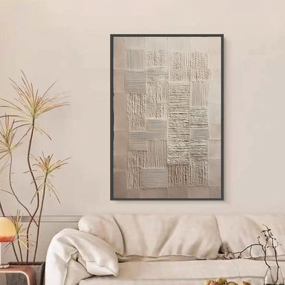 Beige Wabi-Sabi Cityscape Textured Acrylic Painting – Urban Grid