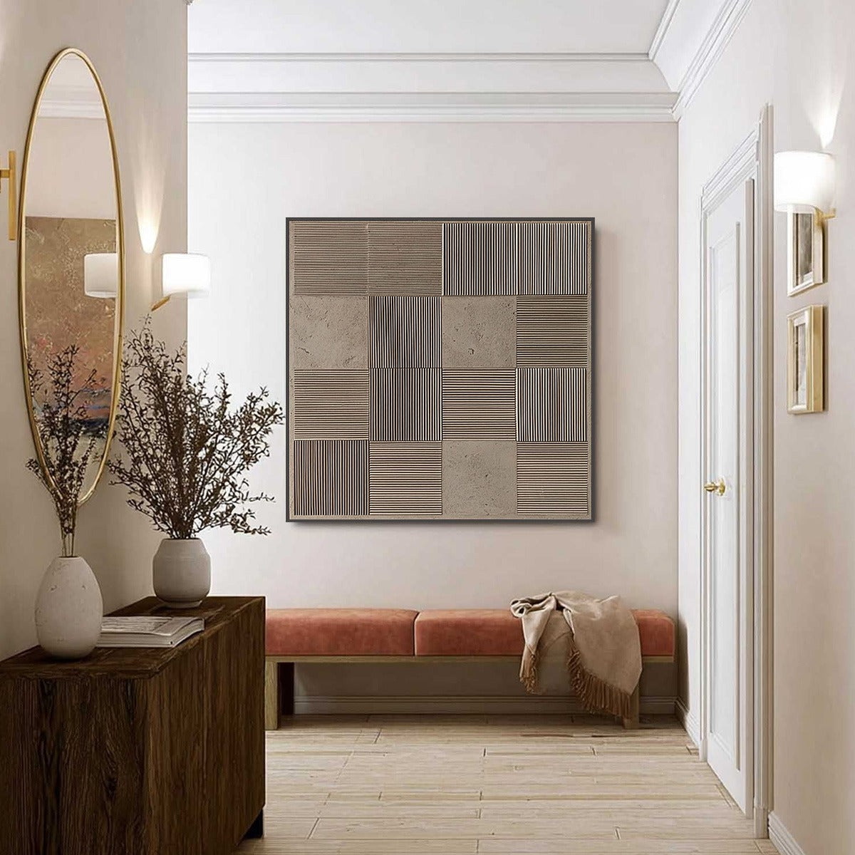 Wabi-Sabi Architecture Textured Oil Painting – Urban Grid