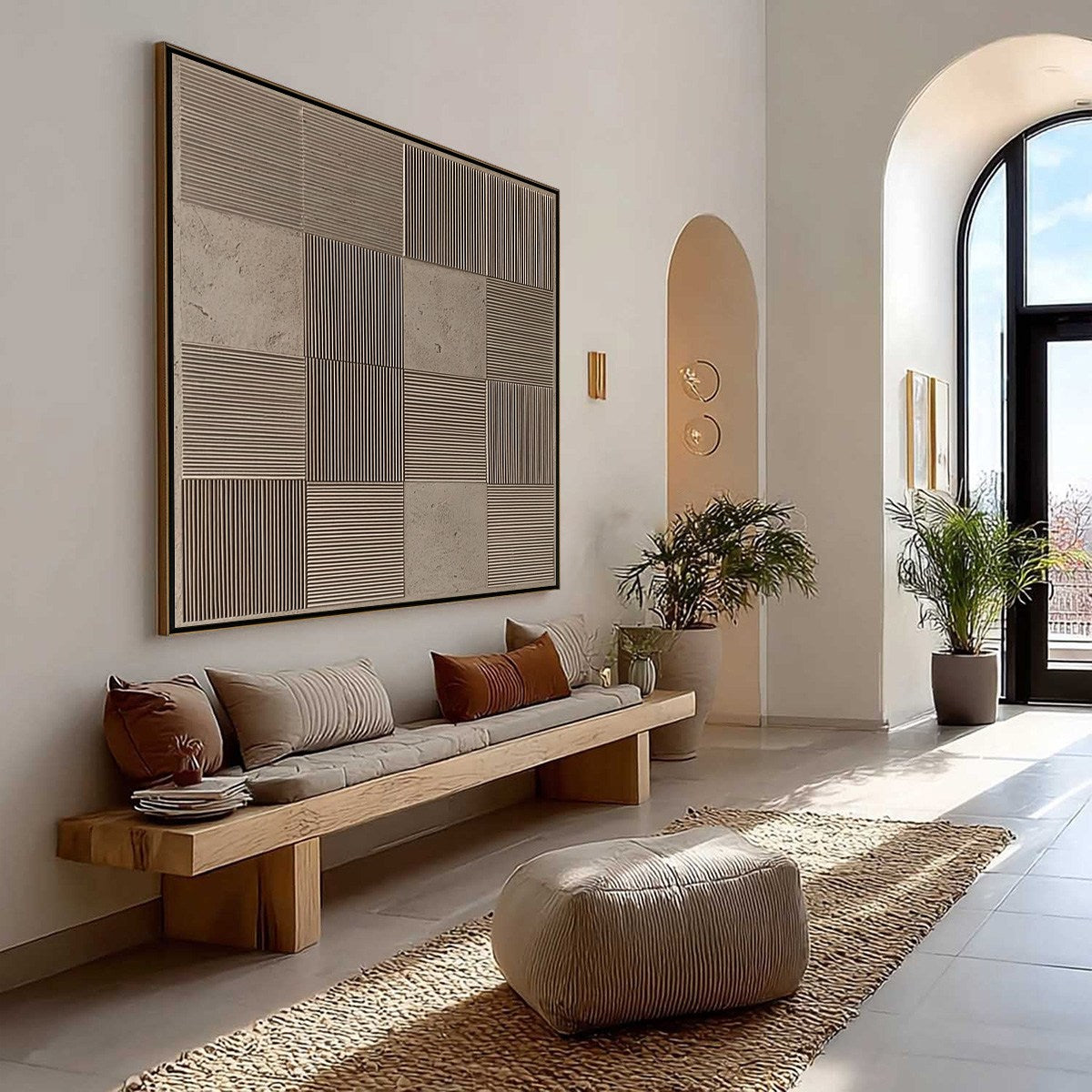 Wabi-Sabi Architecture Textured Oil Painting – Urban Grid