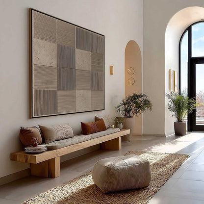 Wabi-Sabi Architecture Textured Oil Painting – Urban Grid