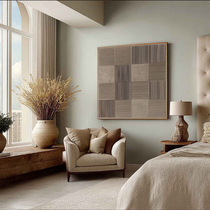 Wabi-Sabi Architecture Textured Oil Painting – Urban Grid