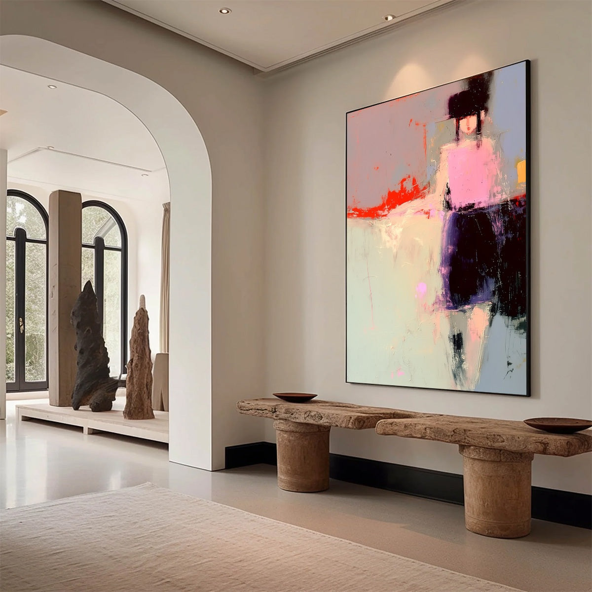 Pink and Red Abstract Figurative Oil Painting – Urban Muse