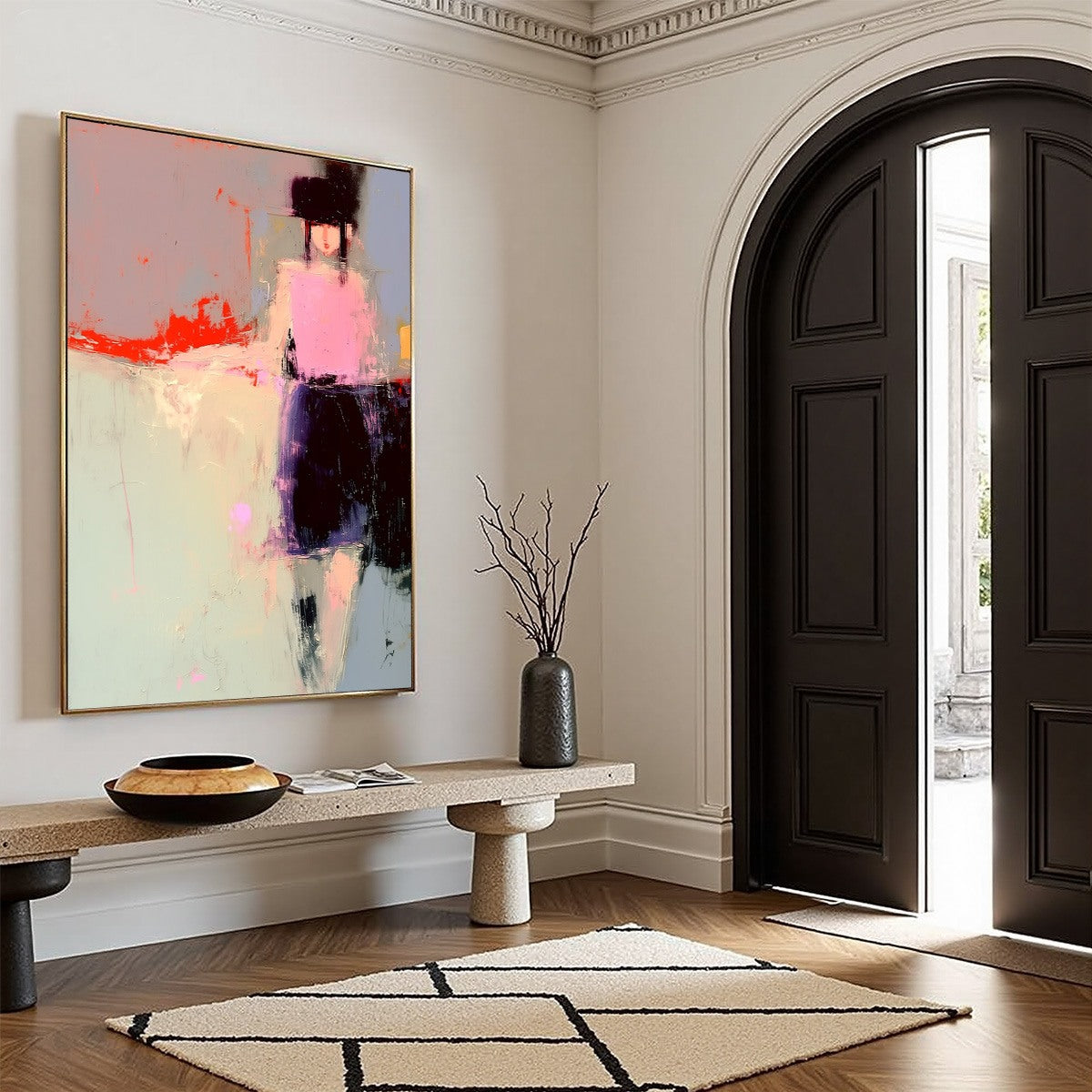 Pink and Red Abstract Figurative Oil Painting – Urban Muse