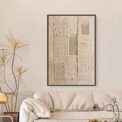 Beige Wabi-Sabi Cityscape Textured Acrylic Painting – Urban Relic