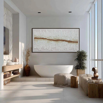 White and Beige Wabi-Sabi Cityscape Impasto Oil Painting – Urban Rhythm
