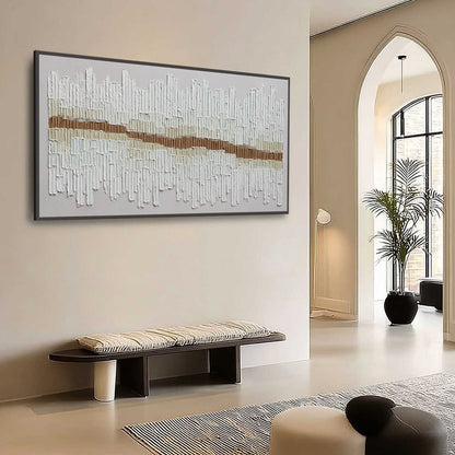 White and Beige Wabi-Sabi Cityscape Impasto Oil Painting – Urban Rhythm