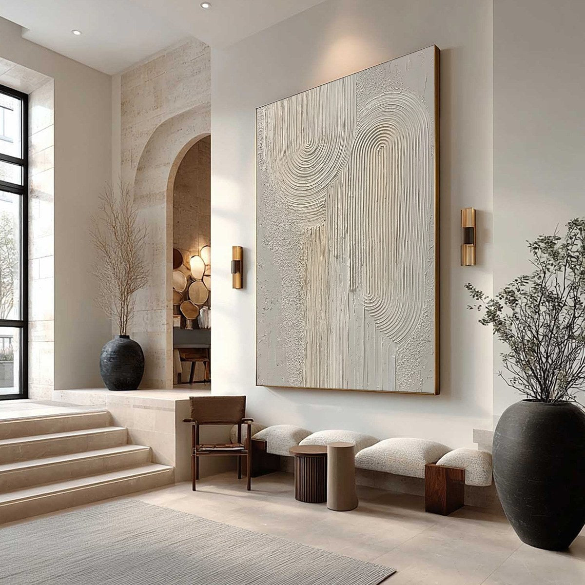 Wabi-Sabi Cityscape Textured Oil Painting – Urban Sanctuary