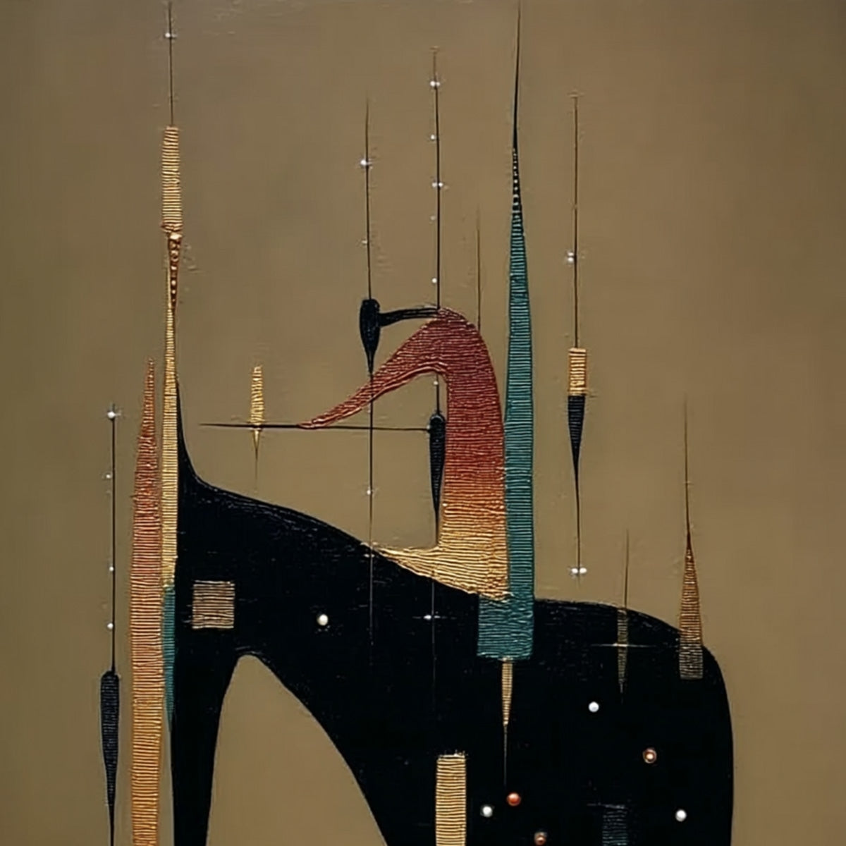 Urban Sentinel – Minimalist Cityscape Oil Painting, view 3