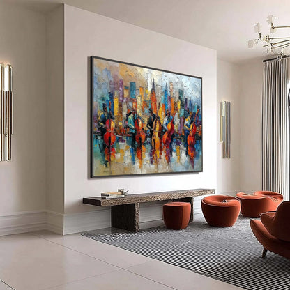 Figurative Impasto Oil Painting – Urban Serenade