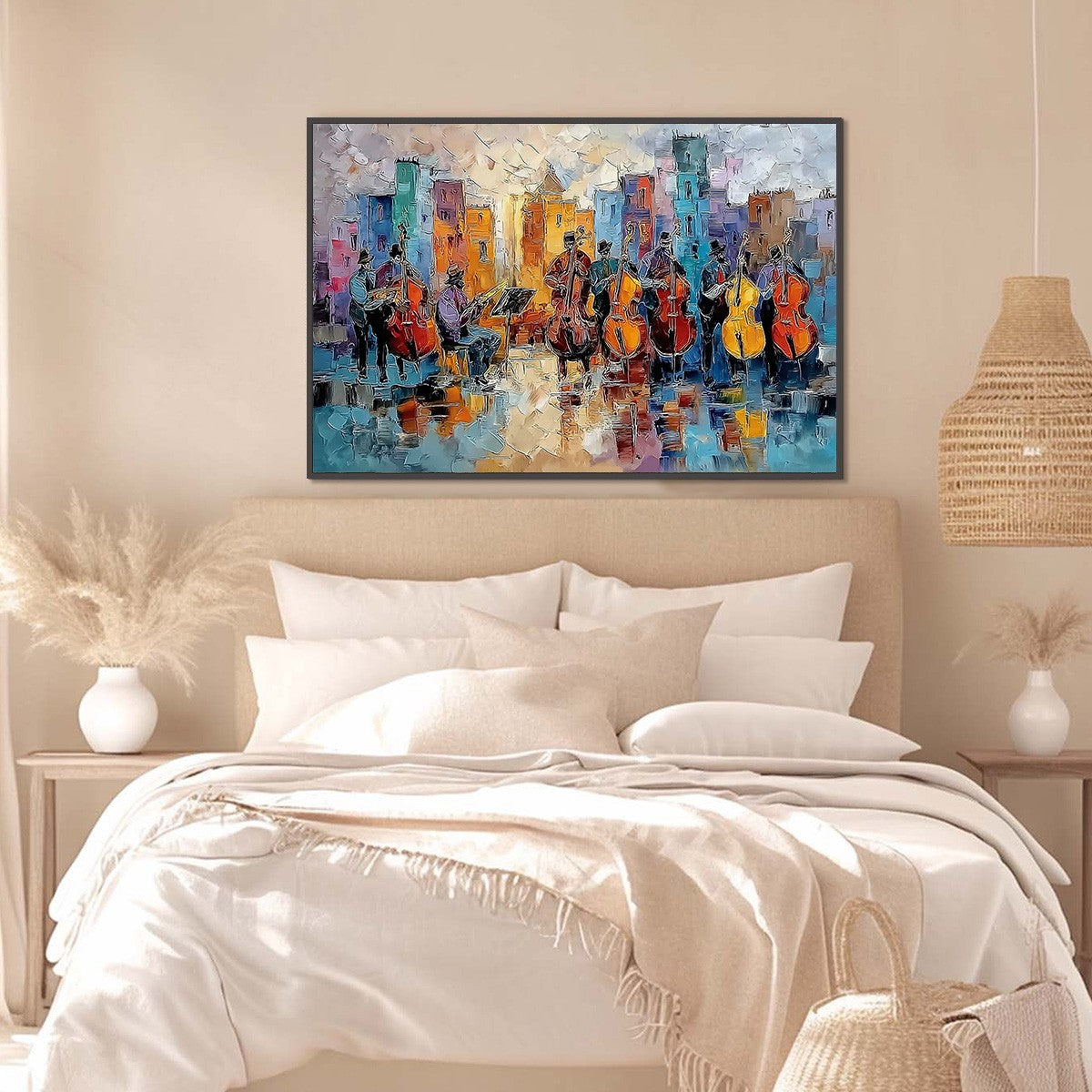 Urban Serenade – Figurative Palette Knife Oil Painting, view 4