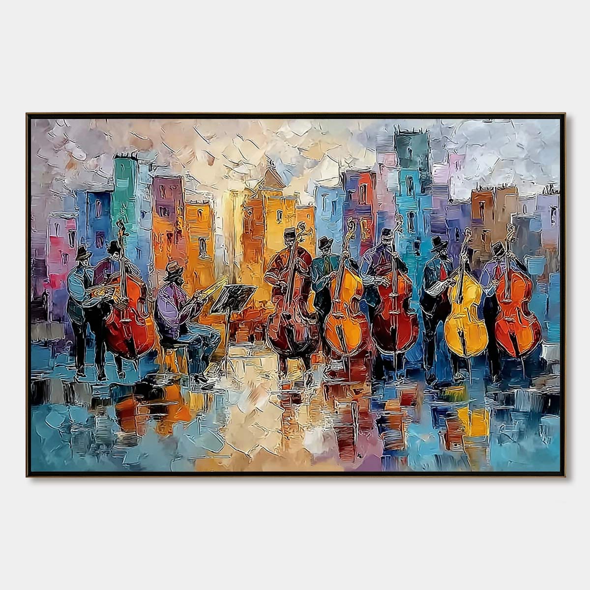 Urban Serenade – Figurative Palette Knife Oil Painting, view 1