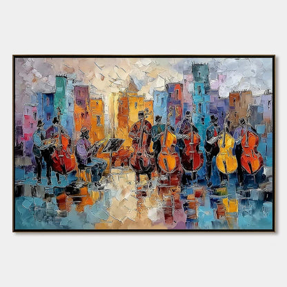 Urban Serenade – Figurative Palette Knife Oil Painting, view 1