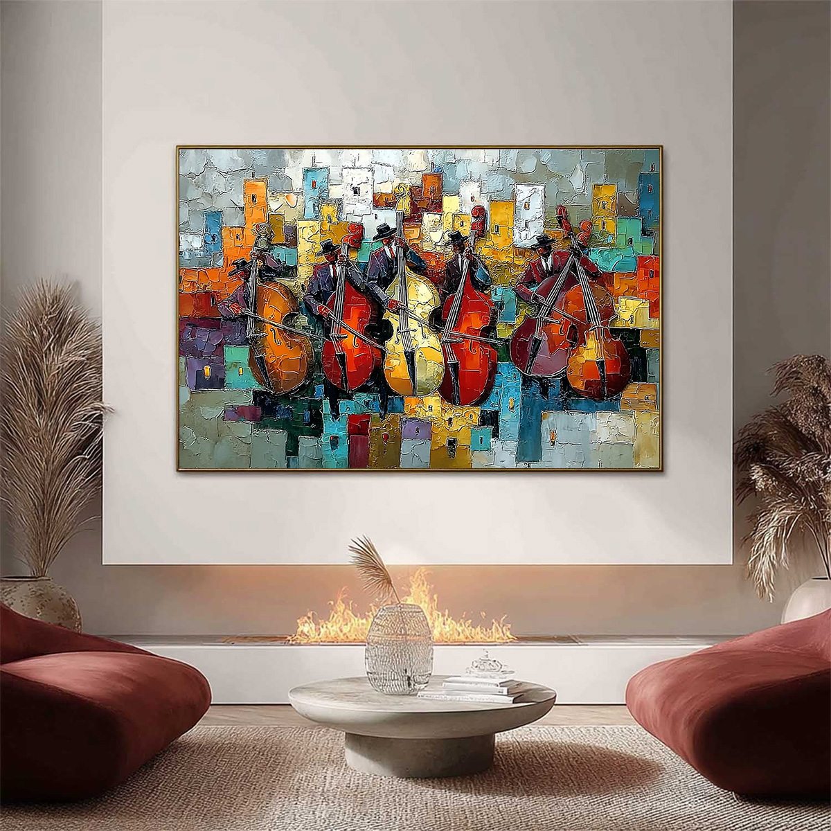 Urban Serenade – Figurative Palette Knife Oil Painting, view 2