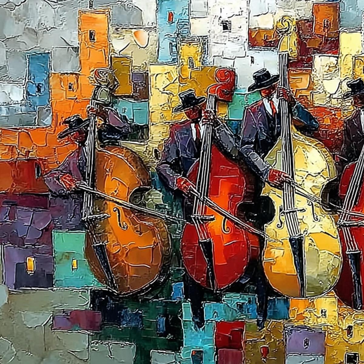 Urban Serenade – Figurative Palette Knife Oil Painting, view 3
