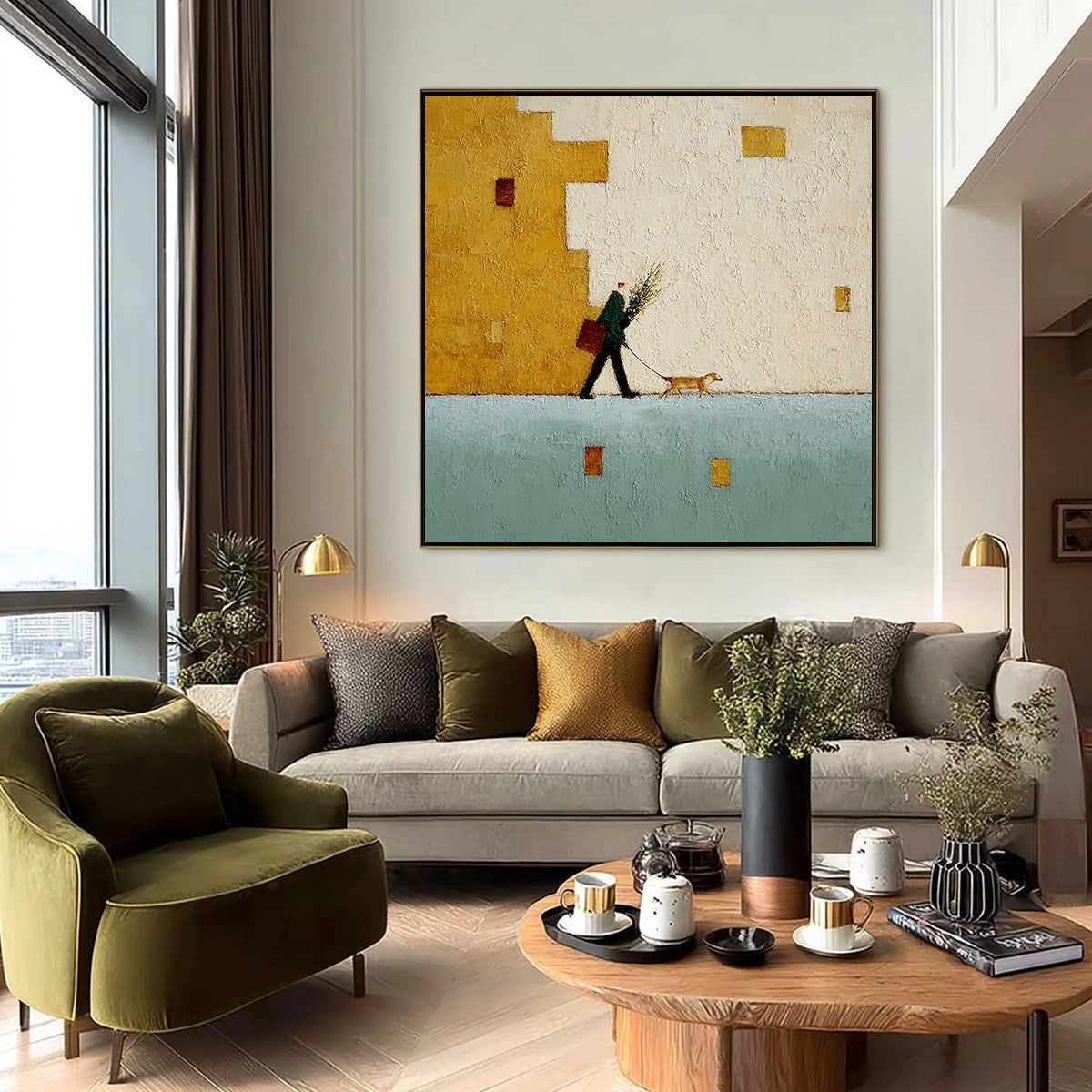 Minimalist Figurative Impasto Oil Painting – Urban Stroll