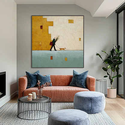 Urban Stroll – Minimalist Figurative Impasto Oil Painting, view 2
