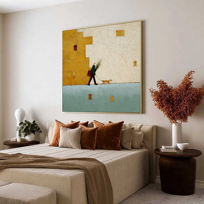 Minimalist Figurative Impasto Oil Painting – Urban Stroll