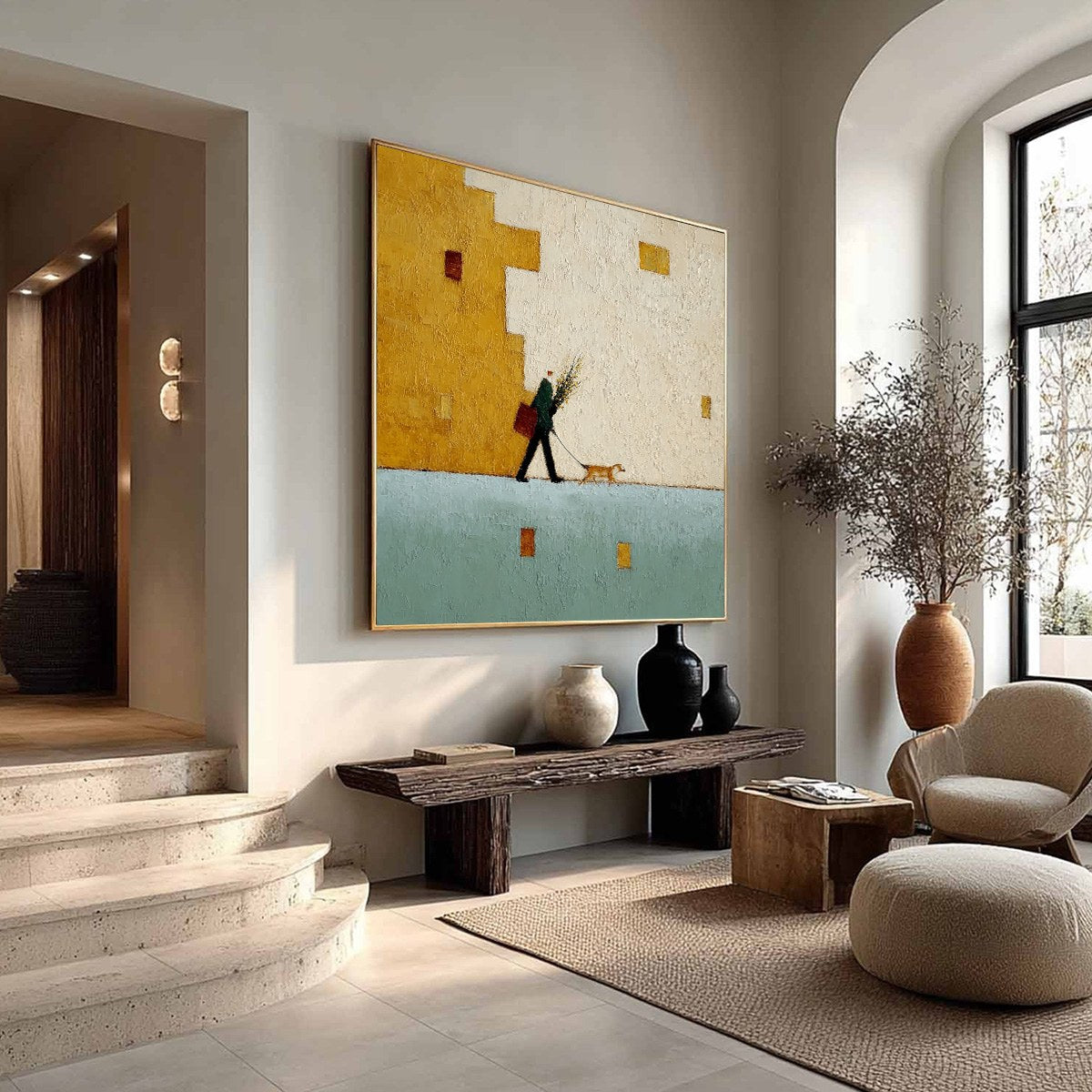 Minimalist Figurative Impasto Oil Painting – Urban Stroll