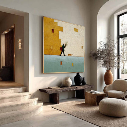 Minimalist Figurative Impasto Oil Painting – Urban Stroll