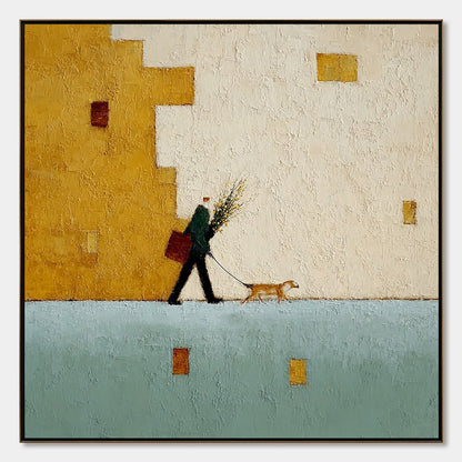 Urban Stroll – Minimalist Figurative Impasto Oil Painting, view 1
