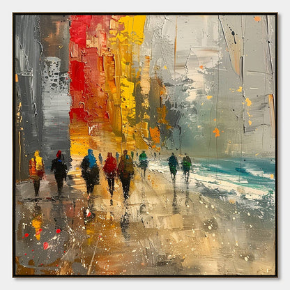 Urban Vibrance – Figurative Palette Knife Oil Painting, view 1