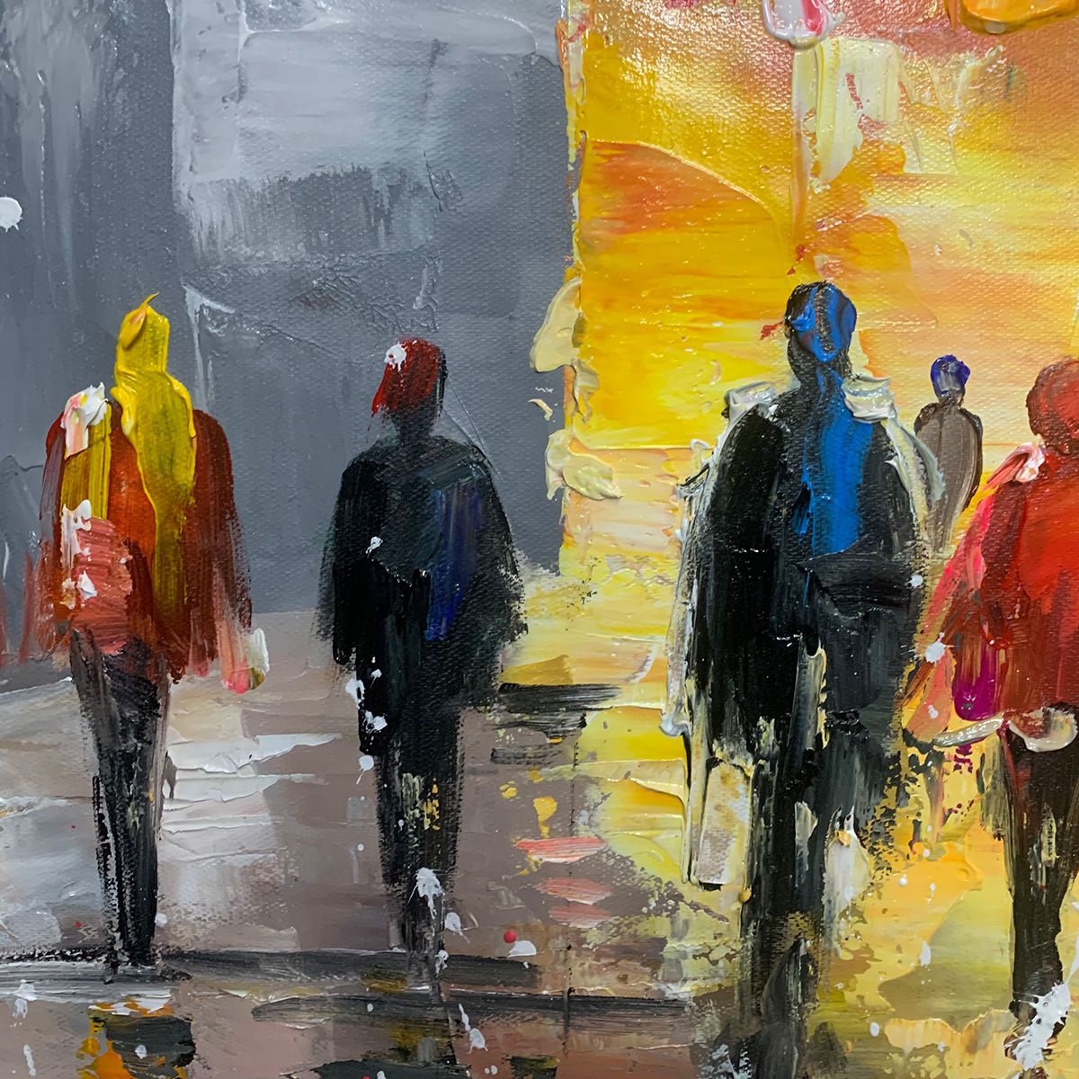 Urban Vibrance – Figurative Palette Knife Oil Painting, view 4