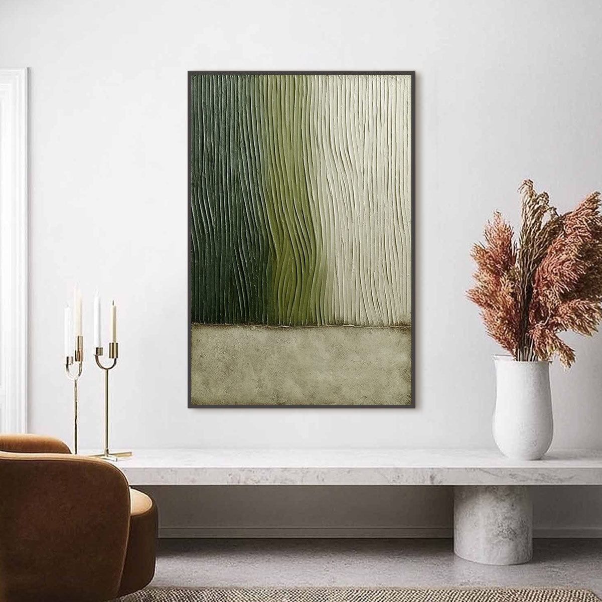 Verdant Groove – Wabi-Sabi Field Oil Painting, view 2
