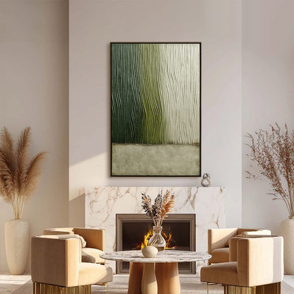 Green Wabi-Sabi Field Textured Oil Painting – Verdant Groove