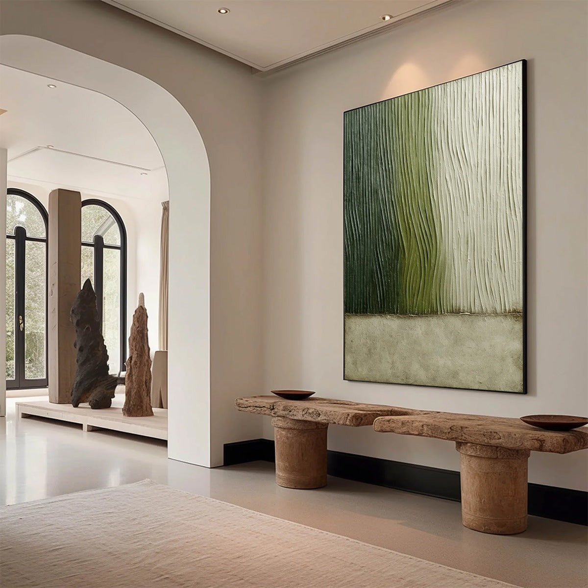 Green Wabi-Sabi Field Textured Oil Painting – Verdant Groove