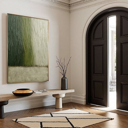 Green Wabi-Sabi Field Textured Oil Painting – Verdant Groove