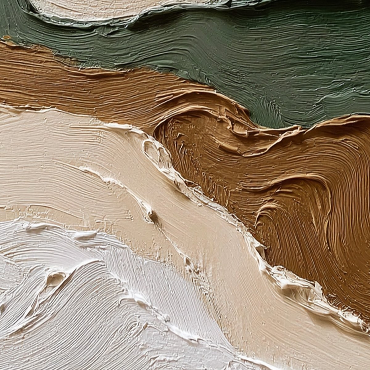 Verdant Ridge hand-painted olive green and ivory textured coastal landscape painting shown with white frame