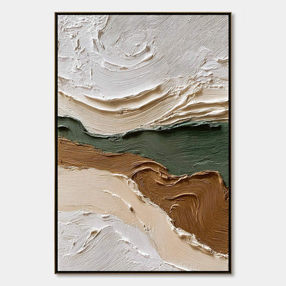 Verdant Ridge hand-painted olive green and ivory textured coastal landscape painting rolled canvas option