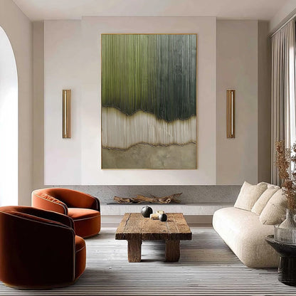 Verdant Strata – Wabi-Sabi Forest Oil Painting, view 2