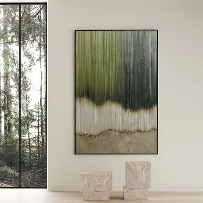 Green Wabi-Sabi Forest Textured Oil Painting – Verdant Strata