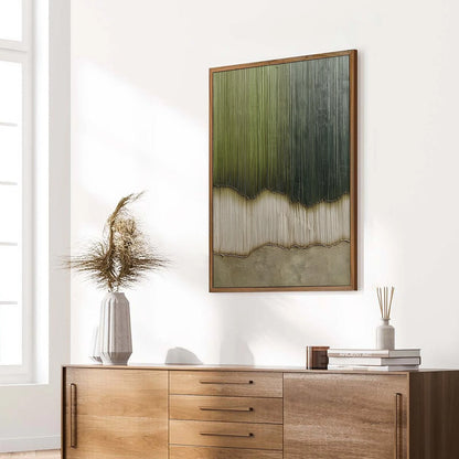 Green Wabi-Sabi Forest Textured Oil Painting – Verdant Strata