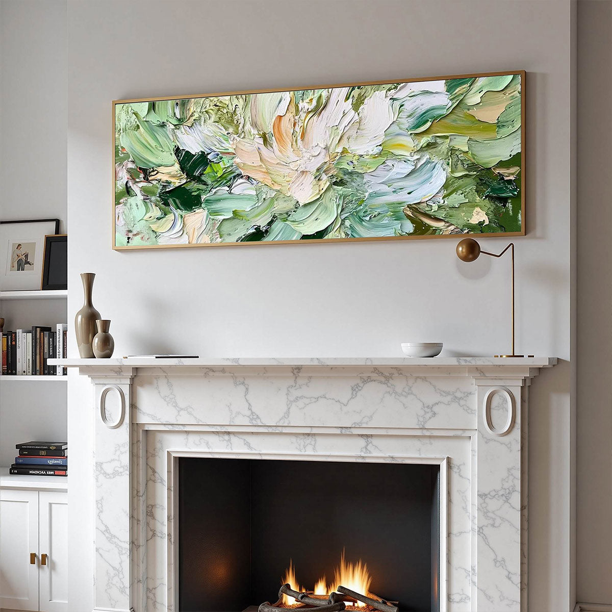 Green and Ivory Abstract Floral Impasto Painting – Verdant Bloom